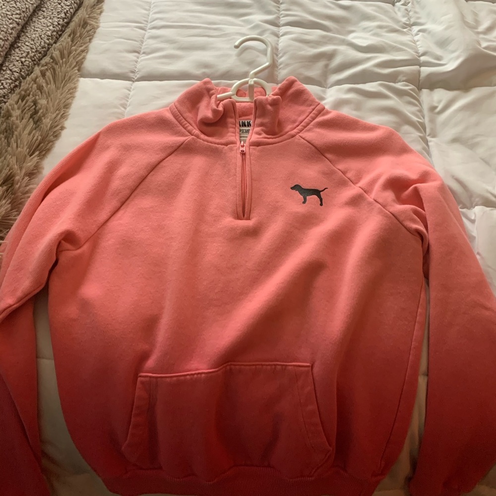 pink half zip up sweatshirt